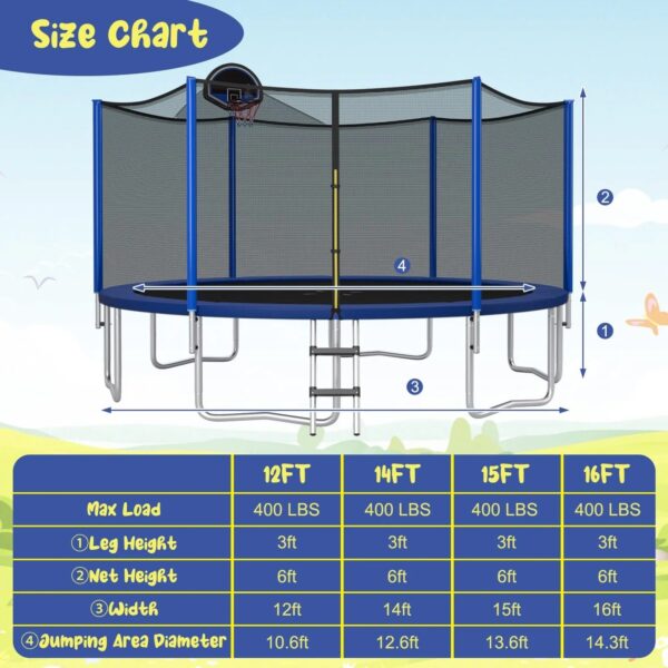 Outdoor Trampoline, 12FT/ 14FT/ 15FT/ 16FT ASTM Approved Trampoline - Image 2