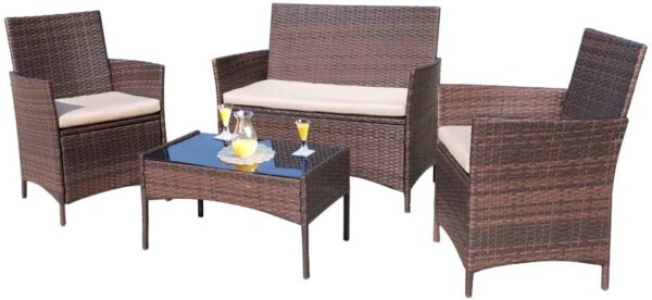 4 Pieces Patio Rattan Chair Wicker, Outdoor Indoor Use Backyard Porch Garden Poolside Balcony Furniture Sets (Red) - Image 4