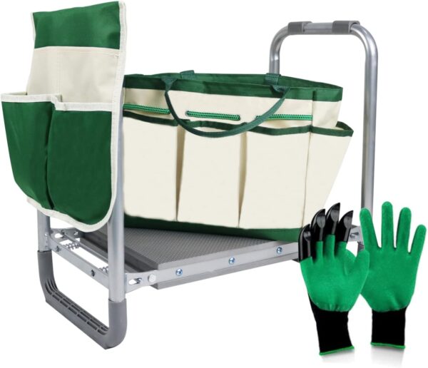 Garden Cart Outdoor Rolling Garden Workseat with Wheels, Heavy Duty Garden Tool Cart with Extendable Handle and Storage for Seniors Yard Gardening Work - Image 4