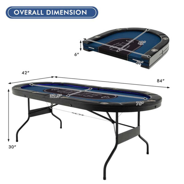 10 Players Folding Game Poker Table for Texas, Card Games, Casino Leisure Table with Cup Holder, 4 USB Ports, Extra Lights - Image 9
