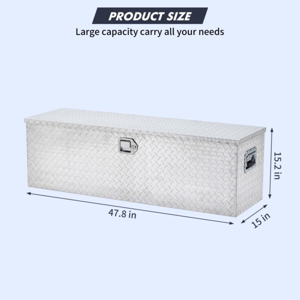 48 Inch Diamond Plate Truck Bed Tool Box with Shelf Silver - Image 37