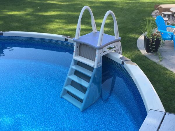 Confer Plastics 7200 Roll Guard 48" to 56" Adjustable A Frame Safety Ladder for Above Ground Outdoor Patio Swimming Pool Platform Ladder with Step Barrier, Warm Grey… - Image 5