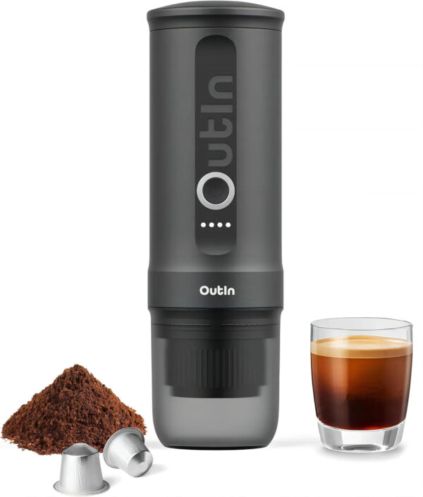 Portable Electric Espresso Machine, Travel Coffee Maker for Camping, Car Coffee Maker Self-Heating with USB-C, With Ground Coffee & NS Capsule for RV, Hiking, Office