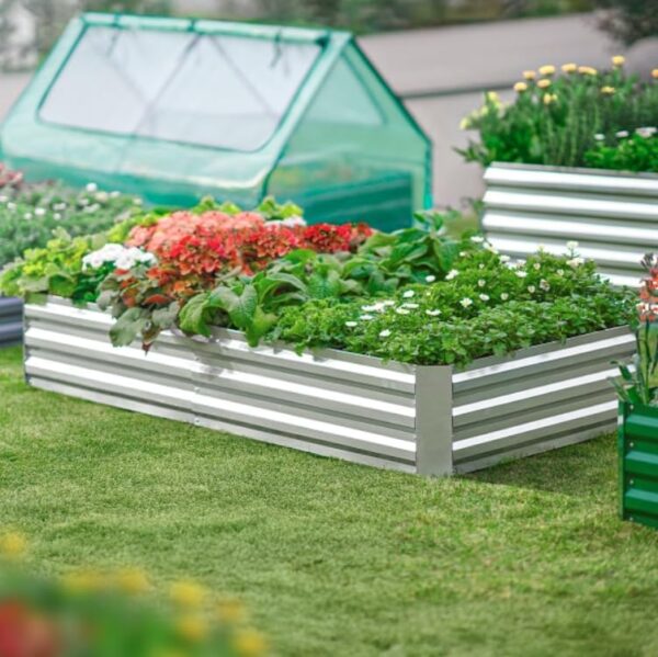 Raised Garden Bed with Cover Outdoor Galvanized Metal Planter Box Kit, w/ 2 Large Screen Windows Mini Greenhouse 20pcs T Tags 1 Pair of Gloves Included for Growing Vegetables 6x3x1ft (Clear) - Image 3