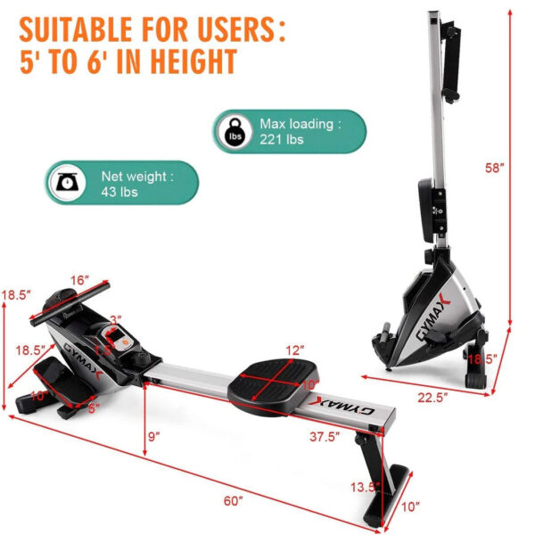 Folding Rowing Machine,Magnetic Rower with Adjustable Resistance and LCD Display - Image 3