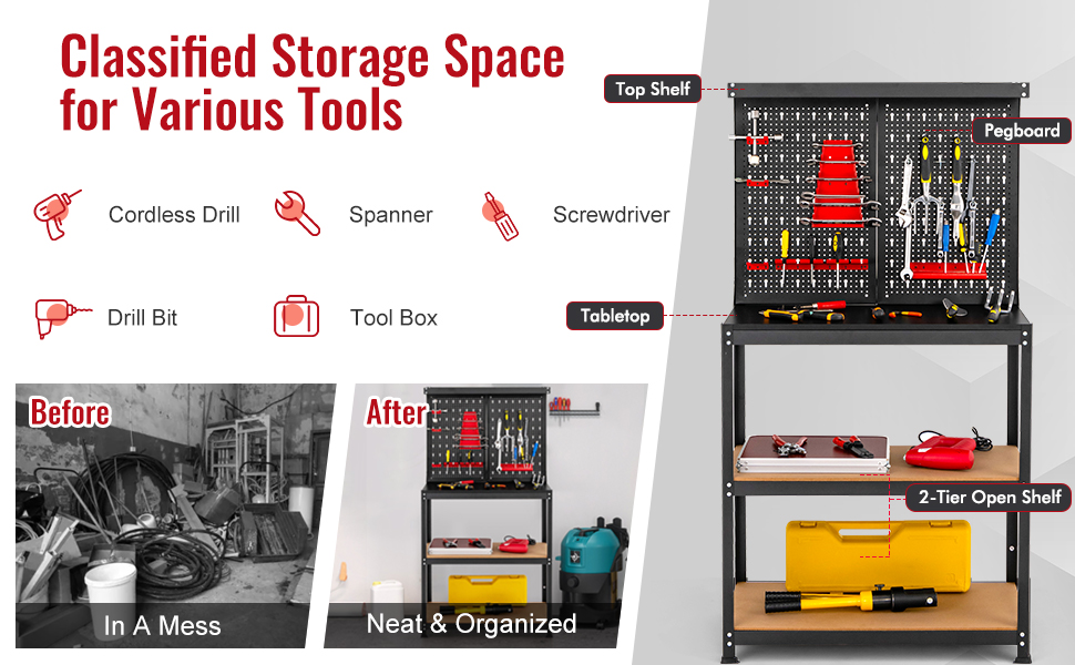 Heavy-Duty Steel Tool Table - Goplus