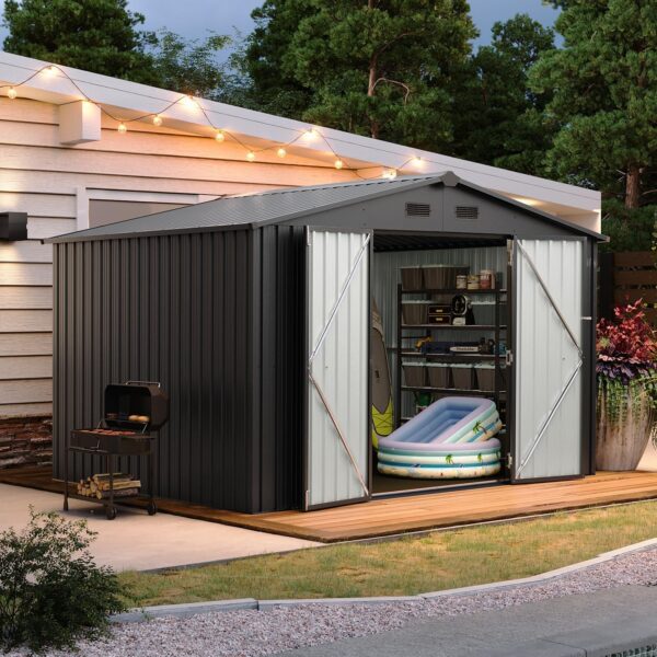5x2.7 FT Outdoor Metal Storage Shed - Durable Water-Resistant Galvanized Steel, Sloping Roof Design, Lockable Door - Ideal for Tool Storage on Lawn, Patio & Backyard (Black) - Image 2