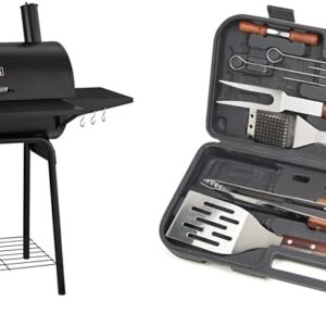 30" BBQ Charcoal Grill and Offset Smoker | 811 Square Inch cooking surface, Outdoor for Camping | Black