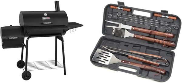 30" BBQ Charcoal Grill and Offset Smoker | 811 Square Inch cooking surface, Outdoor for Camping | Black