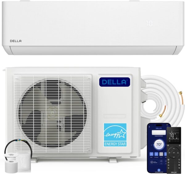 Hyper Heat Lower as -13°F 9,000 BTU WiFi Mini Split,Work with Alexa,Energy Star 115V 23 SEER2,Cools Up to 400 Sq. Ft,Inverter AC with 0.75 Ton Pre-Charged Heat Pump & 16.4ft Installation Kits