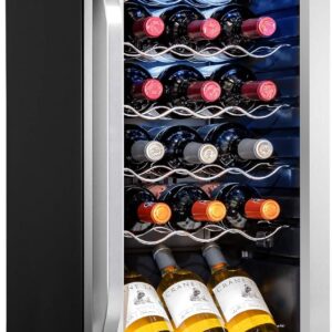 18 Bottle Compressor Wine Cooler Refrigerator w/Lock, Large Freestanding Wine Cellar For Red, White, Champagne or Sparkling Wine, 41f-64f Digital Temperature Control Fridge Glass Door Black
