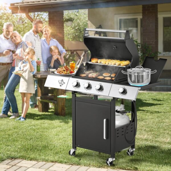 Upgraded 4 Burner BBQ Propane Gas Grill with Cast Iron Grates & Side Stove, 44,000 BTU Stainless Steel Burner Barbecue Grill for Patio, Camping, Outdoor Cooking MELLCOM - Image 43