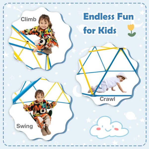 10 FT Geometric Dome Climber with Swing, Upgrade Jungle Gym Monkey Bar for Backyard, Outdoor Climbing Toys for Toddlers - Image 9