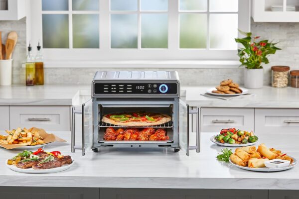 Fryer Toaster Oven Combo, 12 in 1 Countertop Convection Oven Cooks Food Fast, Fits a Whole Pizza or 6 Toast Slices, French Doors with Stainless Steel Finish - Image 3