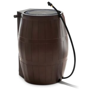 Outdoor RC4000 50 Gallon Outdoor Rain Water Catcher Barrel Container, Brown