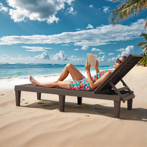 Outdoor Chaise Lounge Chair Set of 2 for Patio Poolside, Waterproof & Adjustable & Easy Assembly Sun Lounger for Outside Deck, Pool, Beach, Black - Image 3