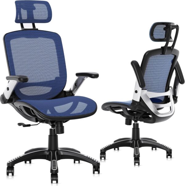 Ergonomic Office Chair, High Back Home Desk Chair with Headrest, Flip-Up Arms, 90-120° Tilt Lock and Wide Cushion, Big and Tall Mesh Chairs for Man Woman, Black Task Chair - Image 6