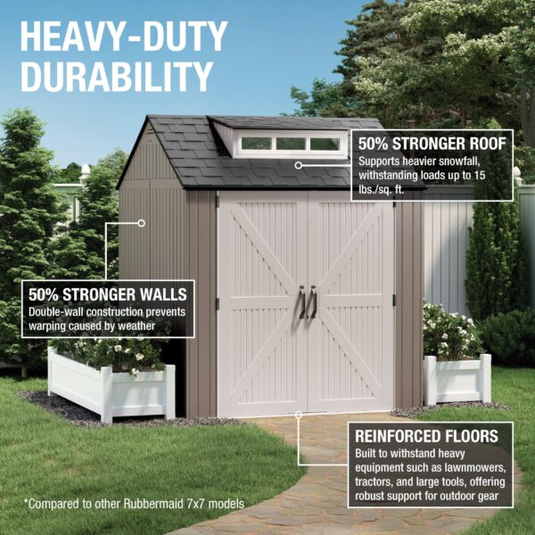 Extra Large Resin Outdoor Storage Shed With Floor (7 x 10 Ft.), Weather Resistant, Brown, Organization for Home/Lawn Mower/Backyard Equipment/Bike Storage/Pool Supplies - Image 40