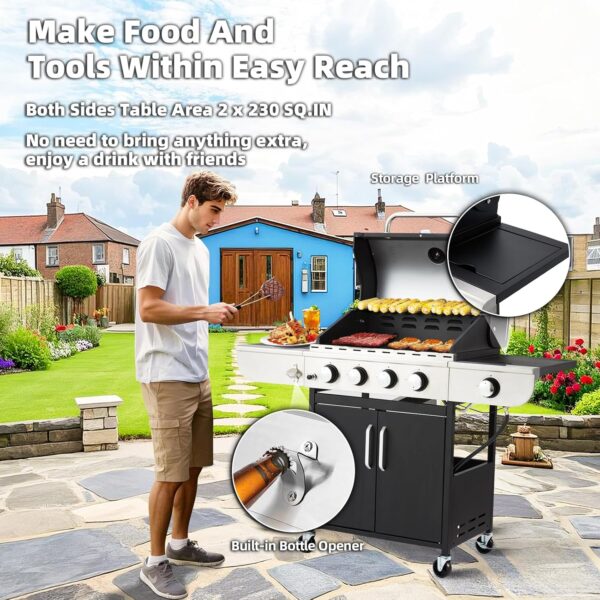 Upgraded 4 Burner BBQ Propane Gas Grill with Cast Iron Grates & Side Stove, 44,000 BTU Stainless Steel Burner Barbecue Grill for Patio, Camping, Outdoor Cooking MELLCOM - Image 21