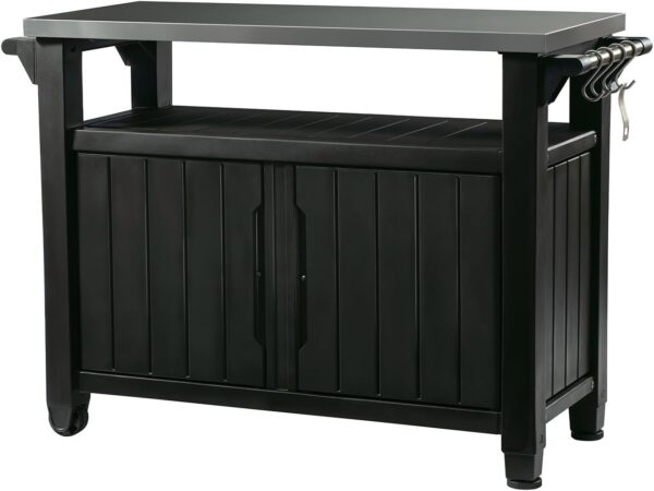Outdoor Rolling Table Cart for Food Prep, Storage, Bar & Grill, Dark Brown