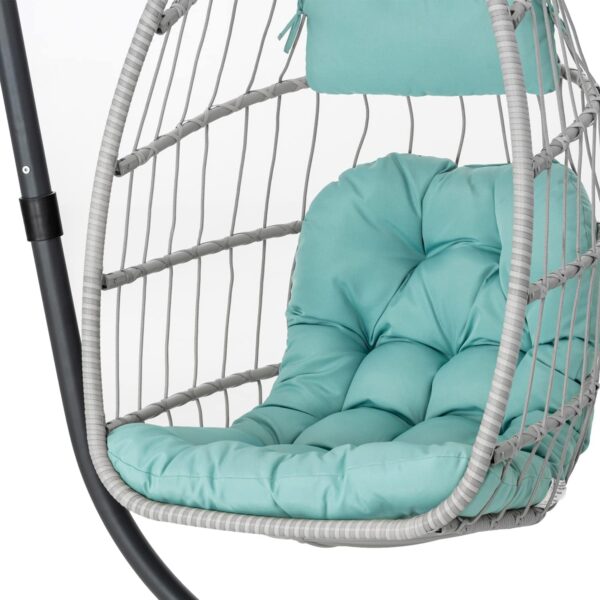 Indoor Outdoor Egg Hanging Chair with Stand, Patio Wicker Swing Egg Chair Indoor Swinging Chair Outdoor Hammock Egg Chair 350lbs Capacity for Patio Bedroom Balcony, Charcoal Grey (EG-001) - Image 2