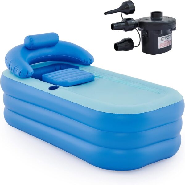 Inflatable Adult Bath Tub, Free-Standing Blow Up Bathtub with Foldable Portable Feature for Adult Spa with Electric Air Pump (High-Density PVC) - Image 3