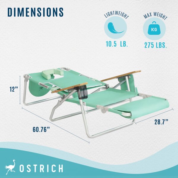 3N1 Lightweight Outdoor Lawn Beach Lounge Chair w/Footrest, Teal - Image 3
