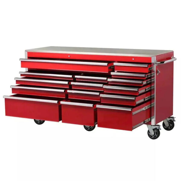 72 in. W x 24 in. D 15-Drawer Tool Chest Mobile Workbench with Stainless Steel Top and Dual Locks in Red - Image 2