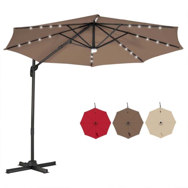 10 FT Cantilever Offset Patio Umbrella 28 Solar LED Lighted Market Umbrella with 3-Tilt Position, Crossed Base - Image 14
