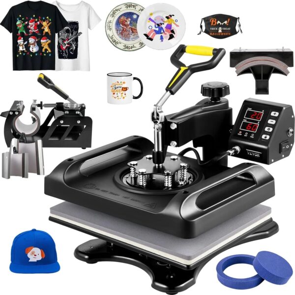 Heat Press 15x15 Inch 8 in 1 Combo with (Tumbler & Hat & Plate) Attachment, 360° Swing Away Tshirt Press Machine Sublimation for Printing T Shirt Mug Hat Plate Cap, Blue - Image 3