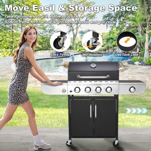 Upgraded 4 Burner BBQ Propane Gas Grill with Cast Iron Grates & Side Stove, 44,000 BTU Stainless Steel Burner Barbecue Grill for Patio, Camping, Outdoor Cooking MELLCOM - Image 20