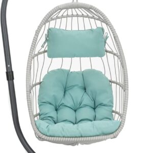 Indoor Outdoor Egg Hanging Chair with Stand, Patio Wicker Swing Egg Chair Indoor Swinging Chair Outdoor Hammock Egg Chair 350lbs Capacity for Patio Bedroom Balcony, Charcoal Grey (EG-001)