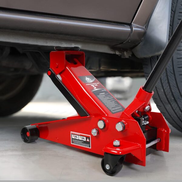 3 Ton Low Profile, Aluminum and Steel Racing Floor Jack with Dual Pistons Quick Lift Pump for Sport Utility Vehicle, Lifting Range 3-15/16" min to 18-5/16" max, Red - Image 5